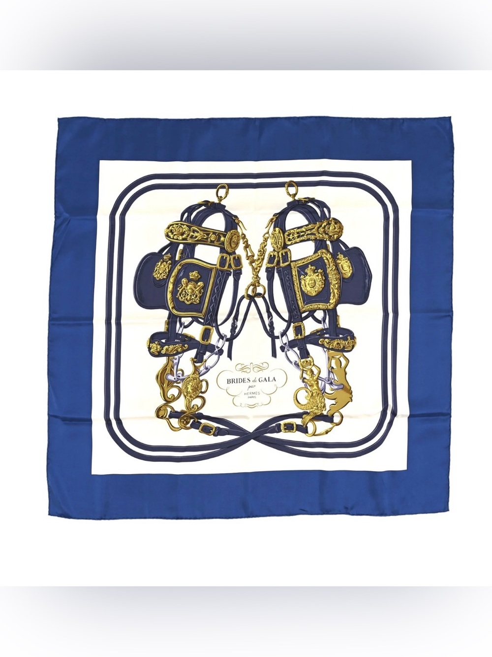 Authentic vintage Hermès Silk Scarf with the box and shopping bag.